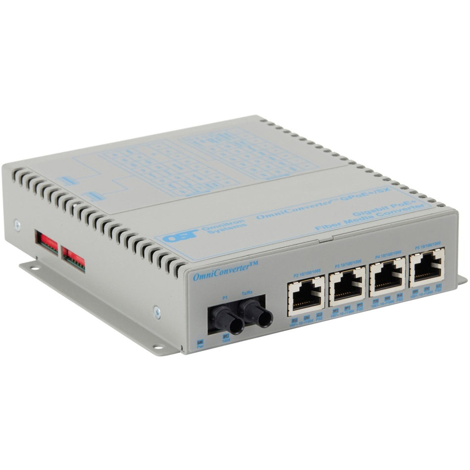 Omnitron Systems OmniConverter Unmanaged Gigabit PoE+, MM ST, RJ-45, Ethernet Fiber Switch - 9440-0-14-9Z