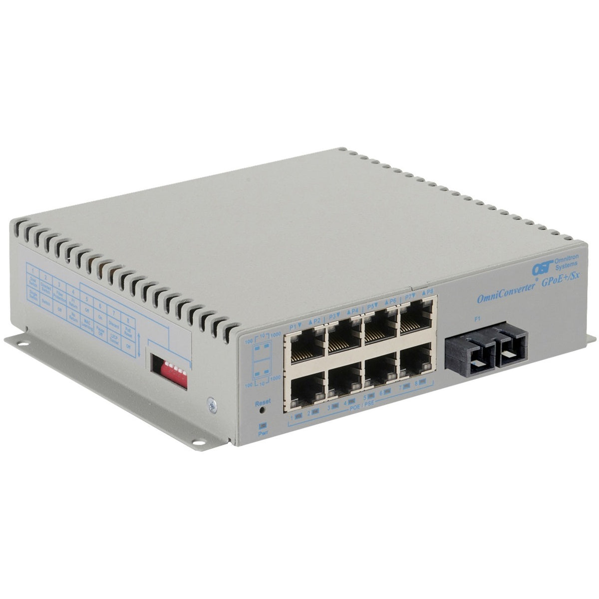 Omnitron Systems OmniConverter Unmanaged Gigabit PoE+, MM SC, RJ-45, Ethernet Fiber Switch - 9442-0-18-1