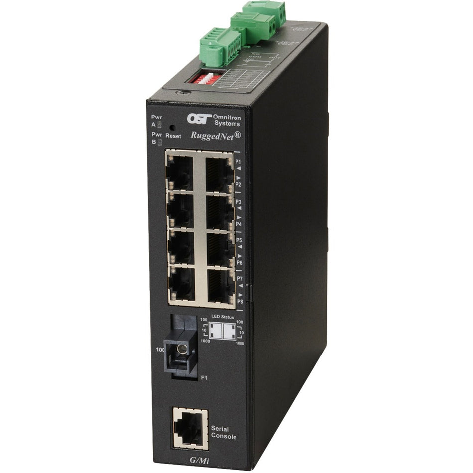 Omnitron Systems RuggedNet Managed Ruggedized Industrial Gigabit, SM SC SF, RJ-45, Ethernet Fiber Switch - 2850-1-18-2Z