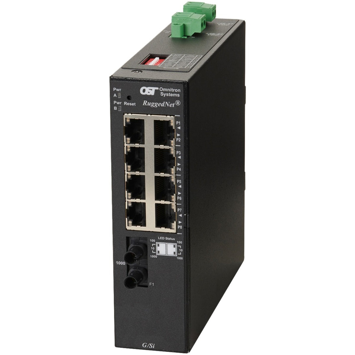 Omnitron Systems RuggedNet Unmanaged Ruggedized Industrial Gigabit, MM ST, RJ-45, Ethernet Fiber Switch - 2880-0-18-2Z