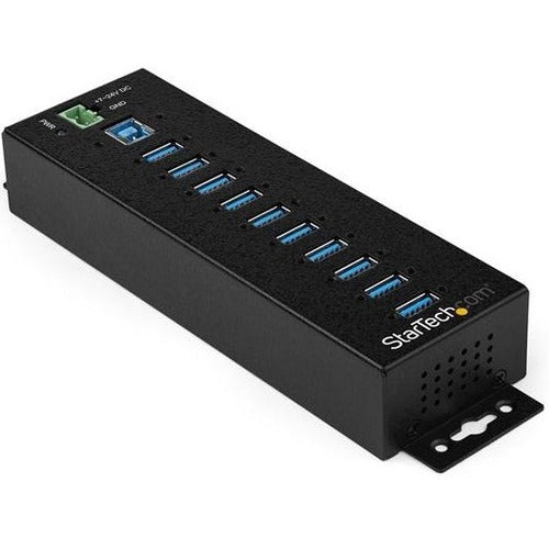 StarTech.com 10 Port USB Hub w/ Power Adapter - Metal Industrial USB 3.0 Data Hub - Din Rail, Wall & Desk Mount USB 3.2 Gen 1 5Gbps Hub - HB30A10AME