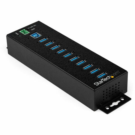 StarTech.com 10 Port USB Hub w/ Power Adapter - Metal Industrial USB 3.0 Data Hub - Din Rail, Wall & Desk Mount USB 3.2 Gen 1 5Gbps Hub - HB30A10AME