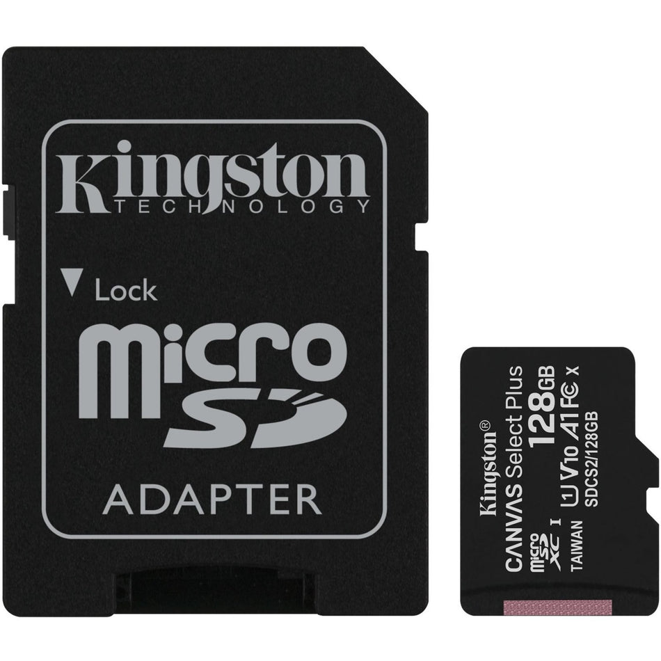 Kingston Canvas Select Plus SDCS2 128 GB Class 10/UHS-I (U1) microSDXC - 1 Pack - SDCS2/128GB