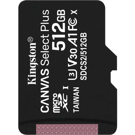 Kingston Canvas Select Plus SDCS2 512 GB Class 10/UHS-I (U3) microSDXC - 1 Pack - SDCS2/512GBSP