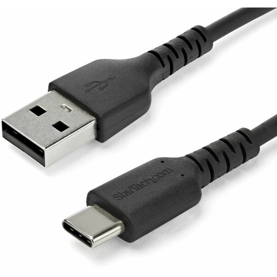 StarTech.com 1m USB A to USB C Charging Cable - Durable Fast Charge & Sync USB 2.0 to USB Type C Data Cord - Aramid Fiber M/M 3A Black - RUSB2AC1MB