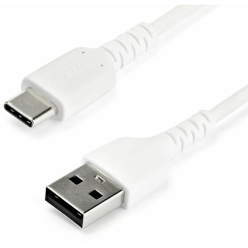 StarTech.com 1m USB A to USB C Charging Cable - Durable Fast Charge & Sync USB 2.0 to USB Type C Data Cord - Aramid Fiber M/M 3A White - RUSB2AC1MW