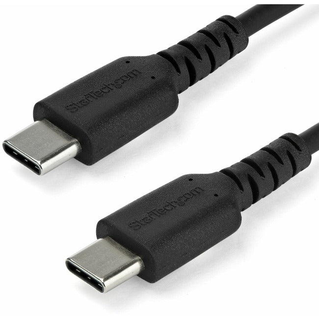 StarTech.com 1m USB C Charging Cable - Durable Fast Charge & Sync USB 2.0 Type C to C Charger Cord - TPE Jacket Aramid Fiber M/M 60W Black - RUSB2CC1MB