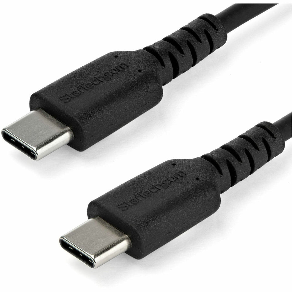 StarTech.com 1m USB C Charging Cable - Durable Fast Charge & Sync USB 2.0 Type C to C Charger Cord - TPE Jacket Aramid Fiber M/M 60W Black - RUSB2CC1MB