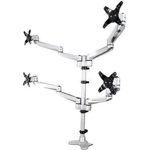 Desk Mount Quad Monitor Arm - 4 VESA Displays up to 30" -Premium Ergonomic Articulating Adjustable Pole Mount - Clamp/Gromme - ARMQUADPS