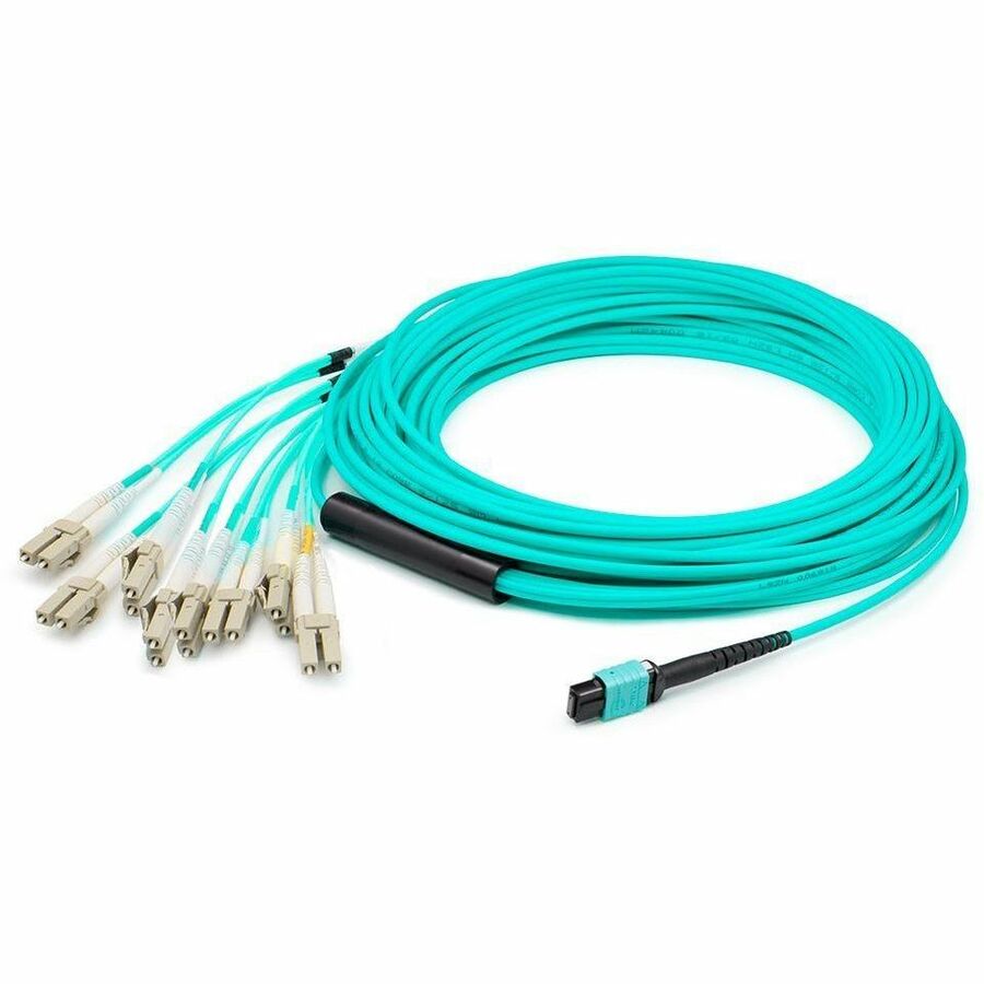 AddOn 30m MPO (Female) to 8xLC (Male) 8-Strand Aqua LSZH Aqua OM4 Fiber Fanout Cable - ADD-MPO-4LC30M5OM4LZ