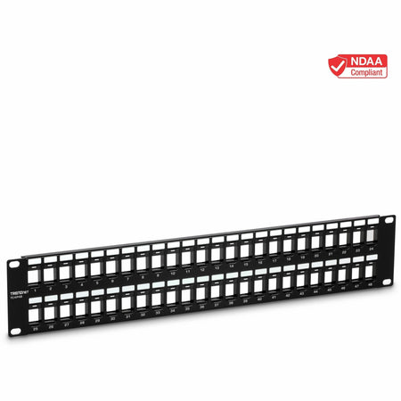 TRENDnet 48-Port Blank Keystone 2U HD Patch Panel, 2U 19" Rackmount Housing, HD Keystone Network Patch Panel, Recommended With TC-K25C6 & TC-K50C6 Cat6 Keystone Jacks (Sold Separately), Black, TC-KP48 - TC-KP48