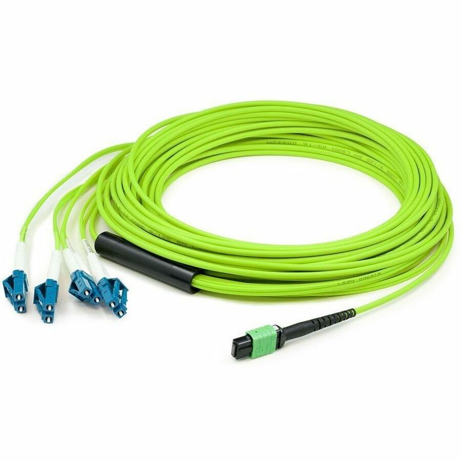 AddOn 10m MPO (Female) to 8xLC (Male) 8-strand Lime Green OM5 Fiber Fanout Cable - ADD-MPO-4LC-10M5OM5