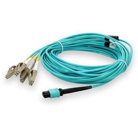 AddOn 15m MPO (Female) to 8xLC (Male) 8-Strand Aqua OM4 OFNP (Plenum-Rated) Fiber Fanout Cable - ADD-MPO-4LC15M5OM4P