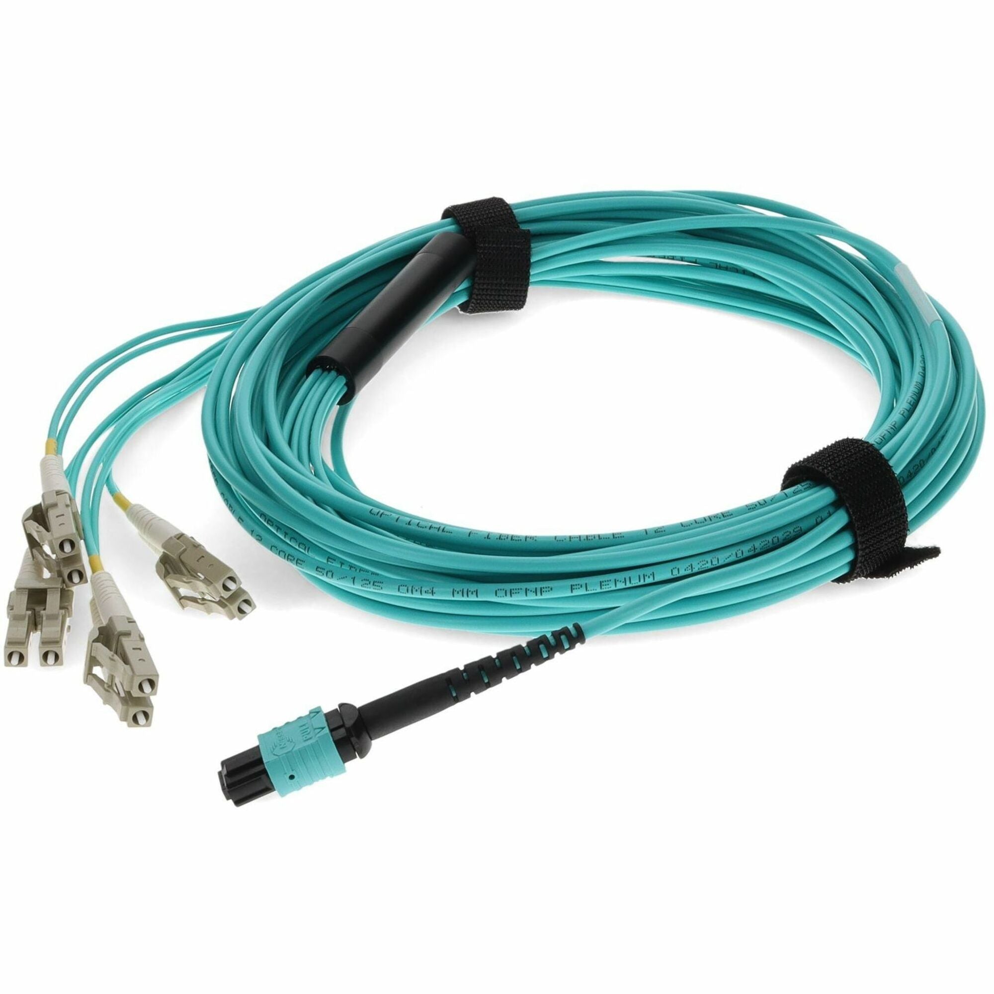 AddOn 3m MPO (Female) to 8xLC (Male) 8-Strand Aqua OM4 OFNP (Plenum-rated) Fiber Fanout Cable - ADD-MPO-4LC3M5OM4P