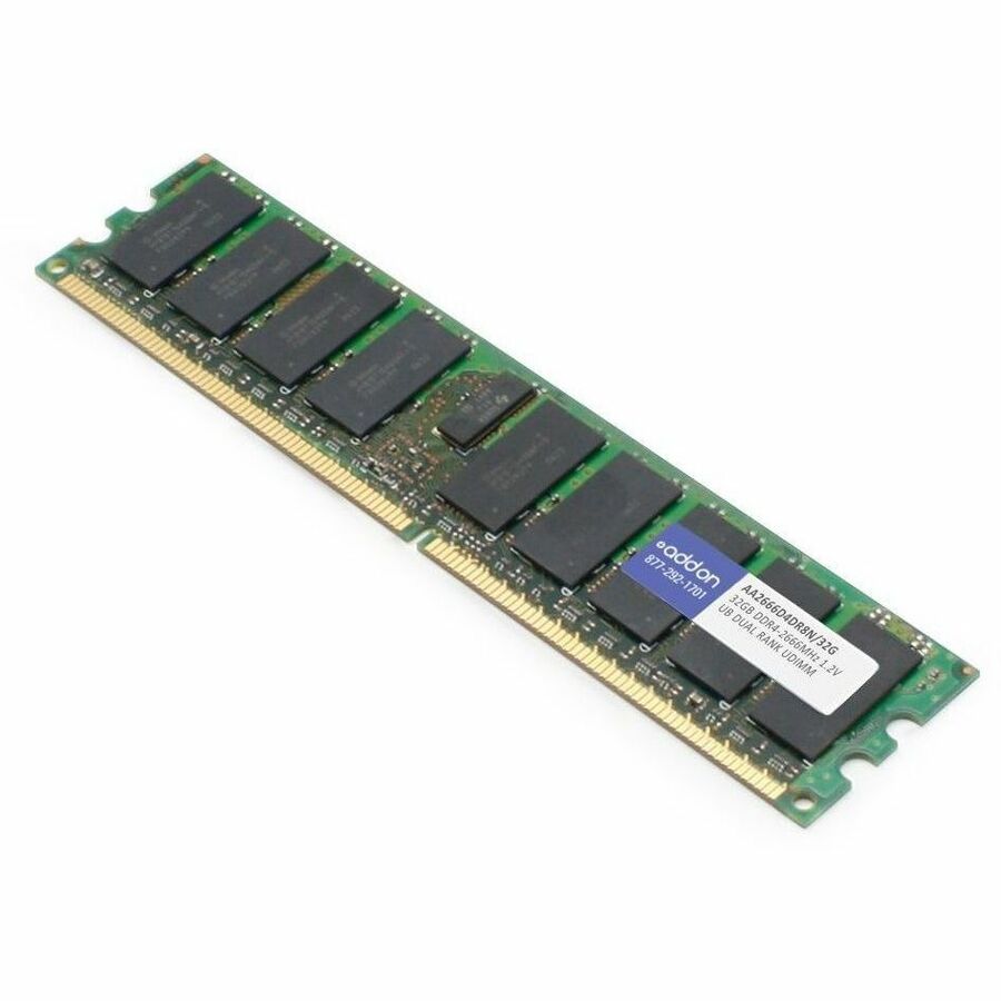 AddOn JEDEC Standard 32GB DDR4-2666MHz Unbuffered Non-ECC Dual Rank x8 1.2V 288-pin CL17 UDIMM - AA2666D4DR8N/32G