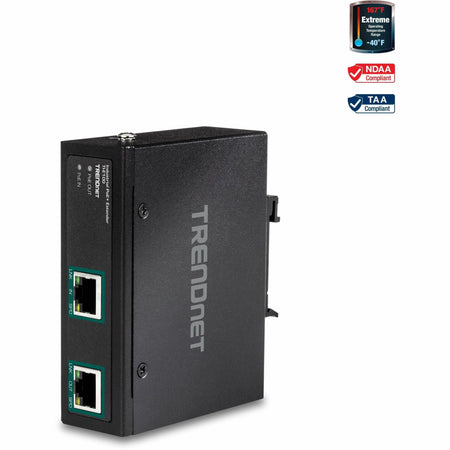 TRENDnet Industrial Gigabit PoE+ Extender, TI-E100, Single Port PoE, Power Over Ethernet, Supports PoE (15.4W) and PoE+ (30W), Extends 100m, Cascade 2 Units for Distance Up to 300m (984 ft.), IP30 - TI-E100