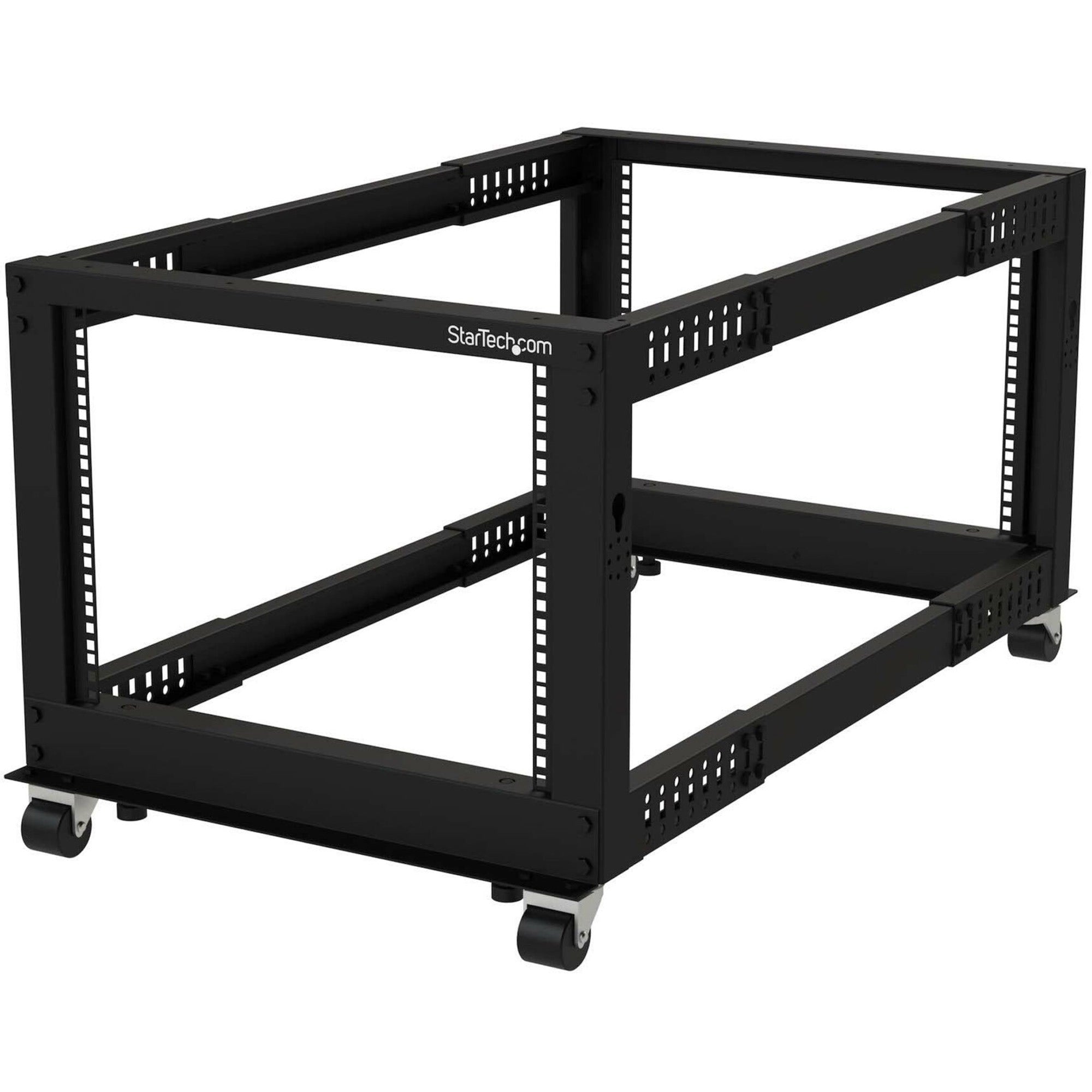 StarTech.com 4-Post 8U Mobile Open Frame Server Rack, 19in Network Rack with Casters, Small Rolling Rack for Computer/AV/Data/IT Equipment - 4POSTRACK8U