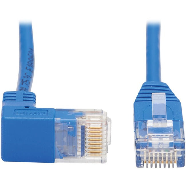 Tripp Lite by Eaton Down-Angle Cat6 Gigabit Molded Slim UTP Ethernet Cable (RJ45 Right-Angle Down M to RJ45 M), Blue, 1 ft. (0.31 m) - N204-S01-BL-DN