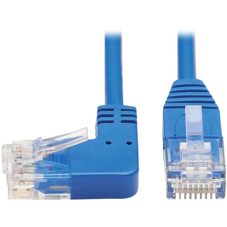 Eaton Tripp Lite Series Left-Angle Cat6 Gigabit Molded Slim UTP Ethernet Cable (RJ45 Left-Angle M to RJ45 M), Blue, 1 ft. (0.31 m) - N204-S01-BL-LA