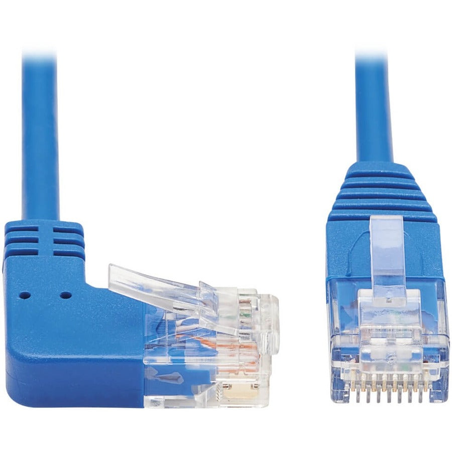 Eaton Tripp Lite Series Right-Angle Cat6 Gigabit Molded Slim UTP Ethernet Cable (RJ45 Right-Angle M to RJ45 M), Blue, 3 ft. (0.91 m) - N204-S03-BL-RA