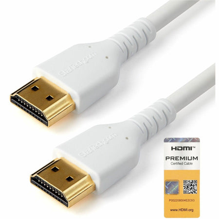 StarTech.com 6.6ft (2m) Slim HDMI 2.0 Cable, Flexible Premium HDMI Cord with Ethernet, 4K 60Hz HDR10, Aramid Fiber with TPE Jacket, White - RHDMM2MPW