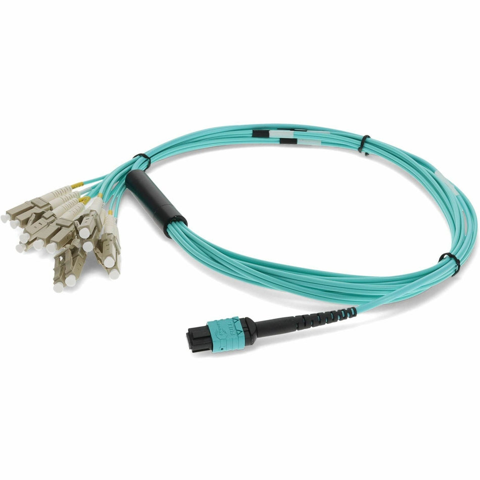 AddOn 3m MPO/UPC to 6xLC/UPC Duplex Aqua OM4 OFNR (Riser-Rated) 12-Strand Fiber Fanout Cable - ADD-MPO-6LC3M5OM4