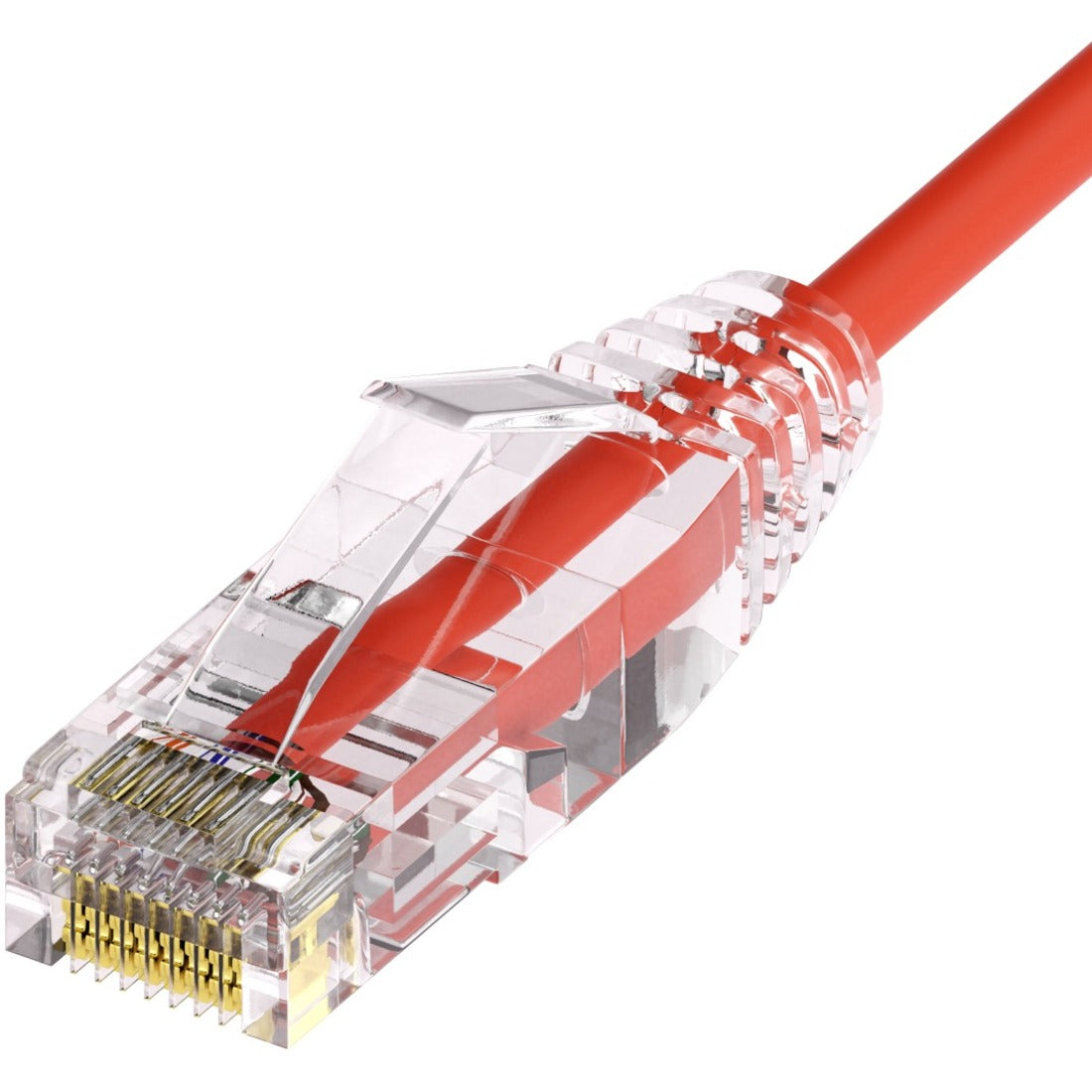 Unirise Clearfit Slim&trade; Cat6A 28AWG Patch Cable, Snagless, Red, 1ft - CS6A-01F-RED