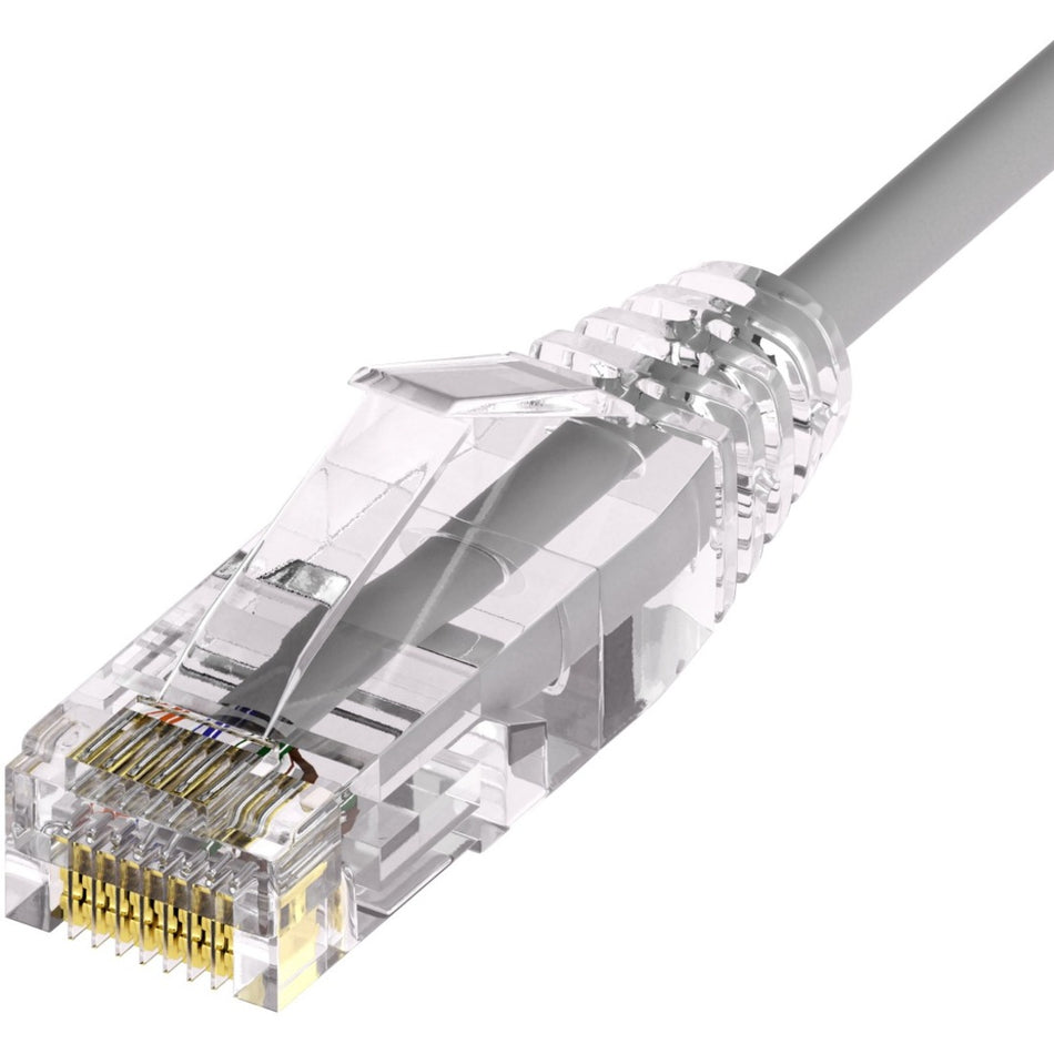 Unirise ClearFit Slim 28AWG Cat6A Patch Cable, Snagless, Gray, 15ft - CS6A-15F-GRY