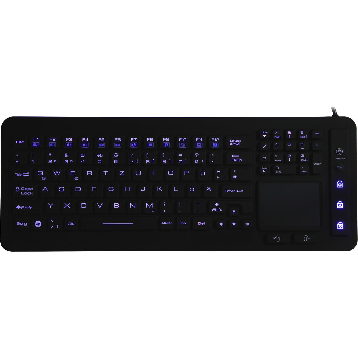 DSI WATERPROOF IP68 FULL SIZE LED BACKLIT KEYBOARD WITH TOUCHPAD - KB-JH-IKB98BL
