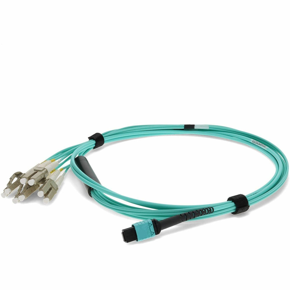 AddOn 3m MPO/UPC to 4xLC/UPC Duplex Aqua OM4 LSZH 8-Strand Fiber Fanout Cable - ADD-MPO-4LC3M5OM4LZ