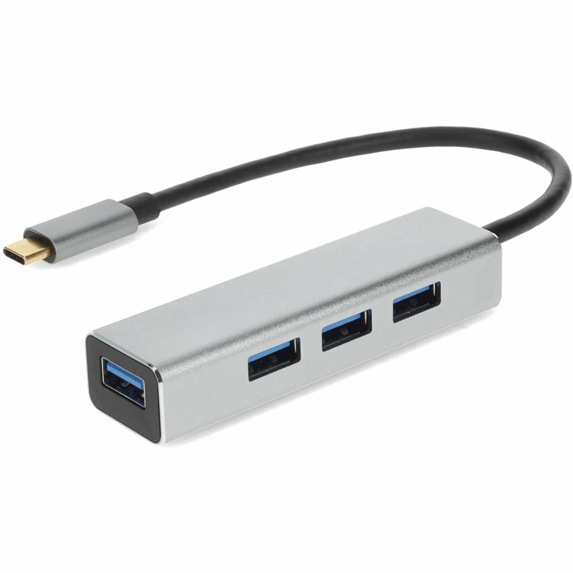 AddOn 8in USB C Male to 4xUSB A 3.0 Female Hub with Aluminum Housing - USBC24USB3AL-AA