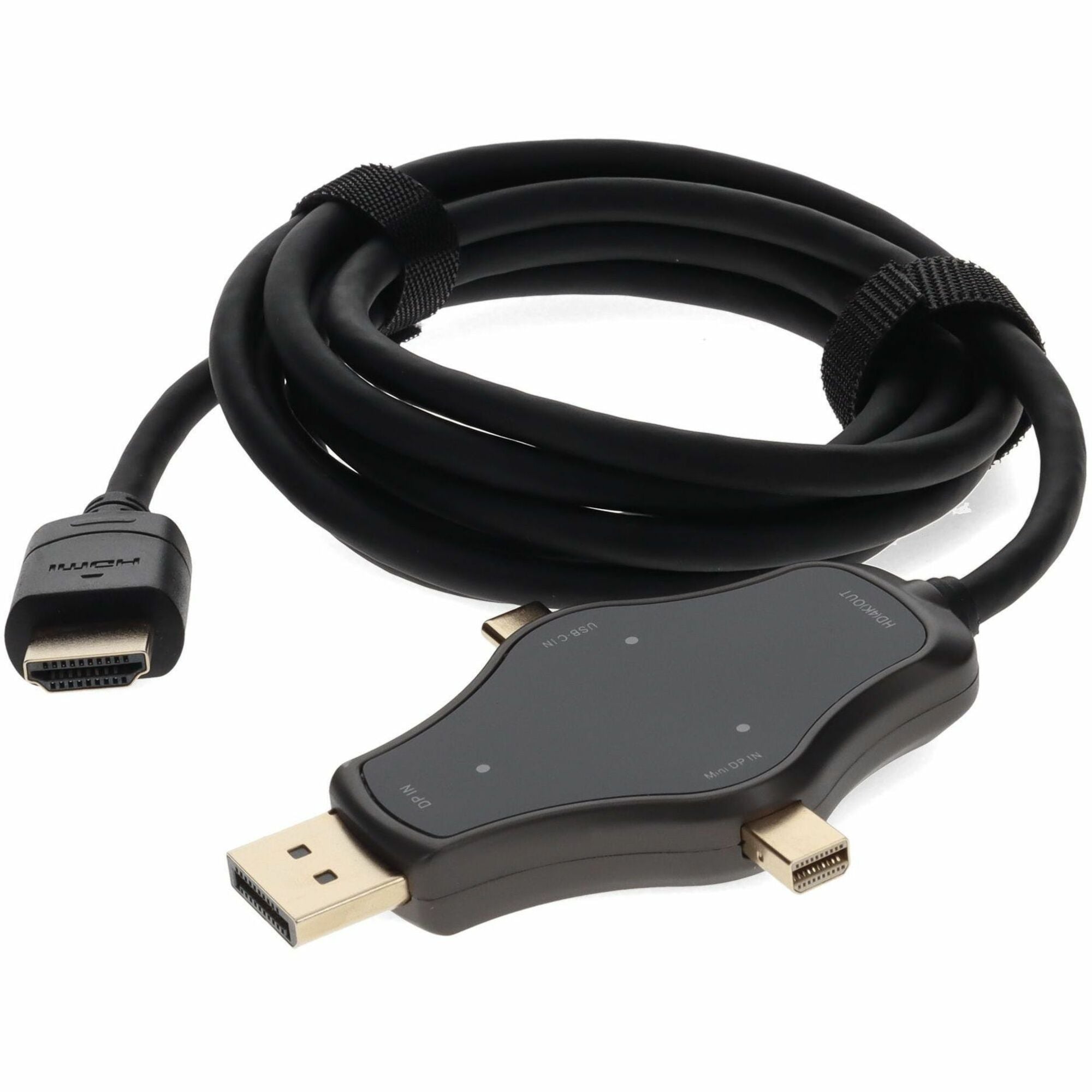 AddOn 6ft (2m) Adapter Cable HDMI (4K) Male to 1X DisplayPort 1X Mini DisplayPort 1X USB-C 3.1 Male Black - HDMI4KDPMDPC-AA
