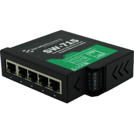 Brainboxes Hardened Industrial 5 Port Gigabit Ethernet Switch DIN Rail Mountable - SW-715