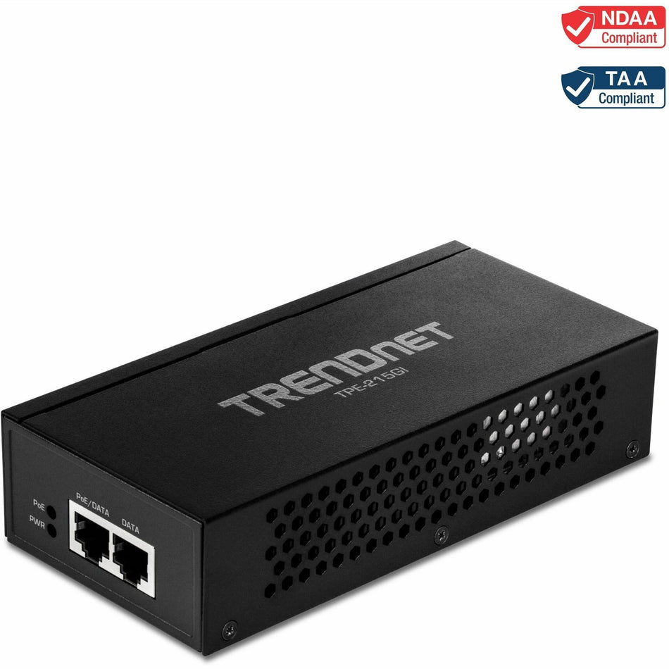 TRENDnet 2.5G PoE+ Injector, TPE-215GI, PoE (15.4W) or PoE+ (30W), Converts a non-PoE Port to a PoE+ 2.5G Port, 2.5GBASE-T Compliant, Integrated Power Supply, Network a PoE device up to 100m (328 ft.) - TPE-215GI