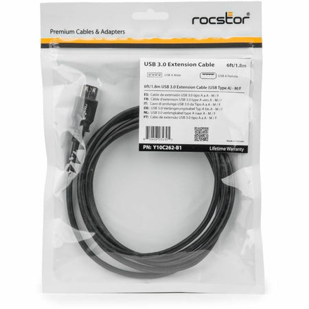 Rocstor USB Data Transfer Cable - 6 ft USB Data Transfer Cable - Type A Female USB - Type A Male USB - Extension Cable - Black - 1 6FT 1.83M F/M BLACK - Y10C262-B1