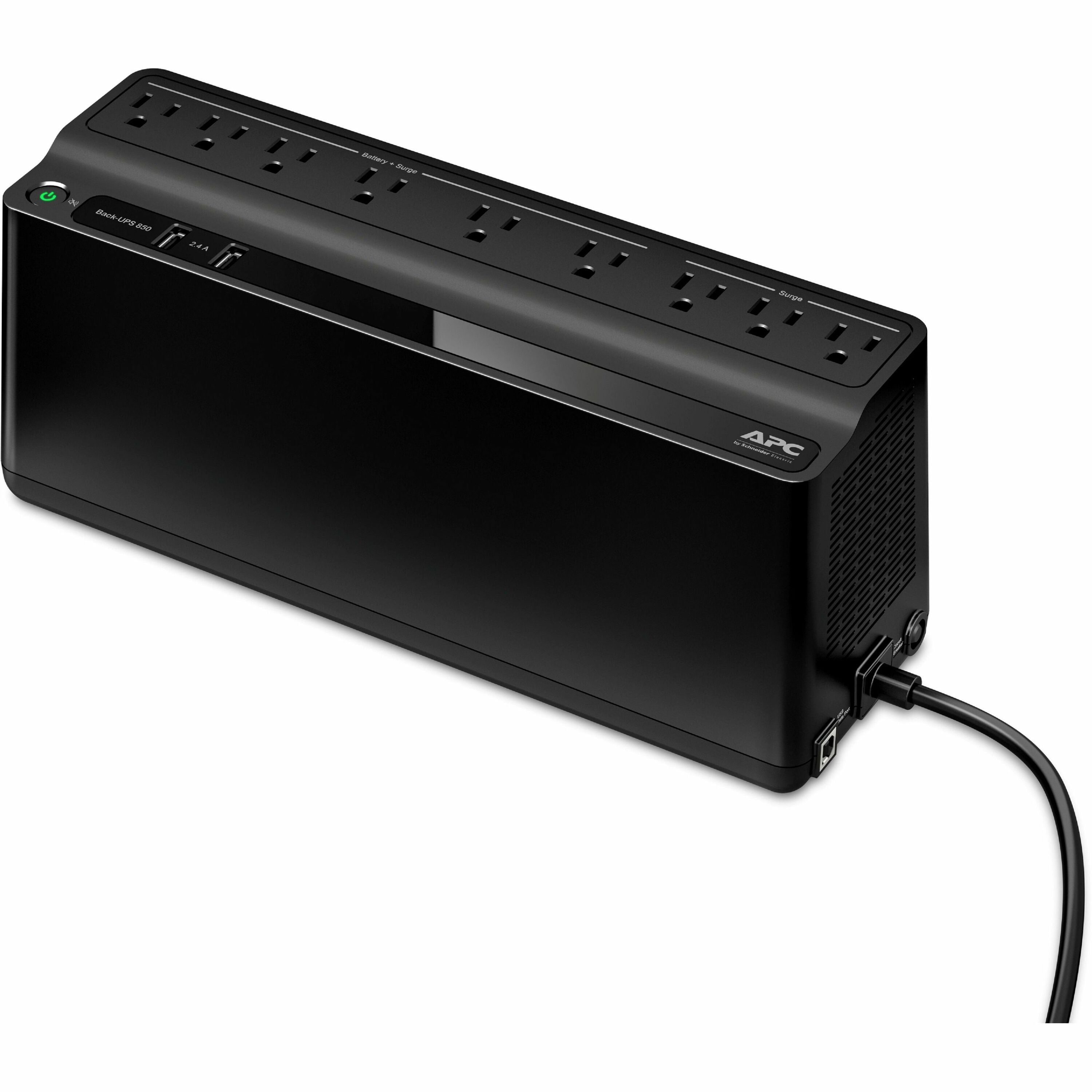 APC Back-UPS 850VA, 120V, 2 USB charging ports, 9 NEMA outlets (3 surge) - BE850G2