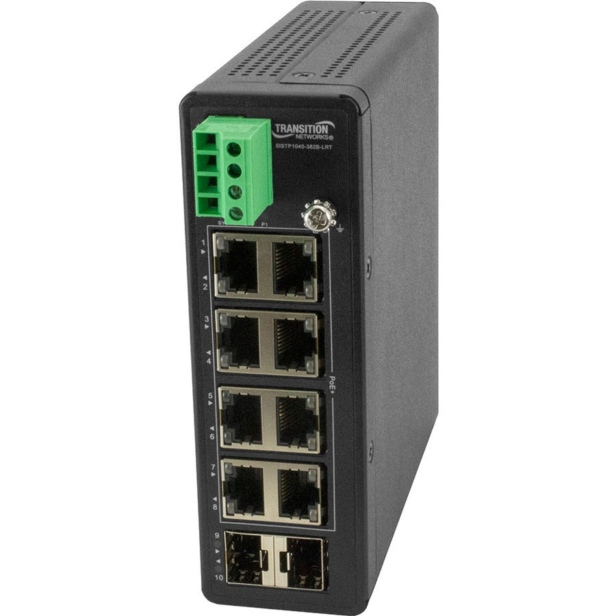 Transition Networks Unmanaged Hardened Gigabit Ethernet PoE+ Switch with Low Voltage Input - SISTP1040-382B-LRT