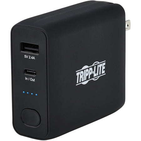 Eaton Tripp Lite Series Portable 5000mAh 2-Port Mobile Power Bank and USB Battery Wall Charger Combo - Direct Plug, Black - UPBW-05K0-1A1C