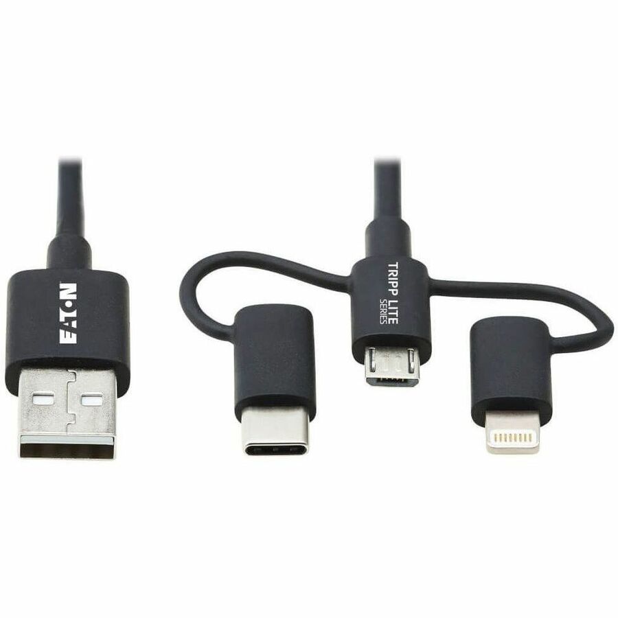 Eaton Tripp Lite Series Universal USB-A to Lightning, USB Micro-B and USB-C Sync/Charge Cable (M/3xM), MFi Certified, Black, 6 ft. (1.8 m) - M101-006-LMC-BK