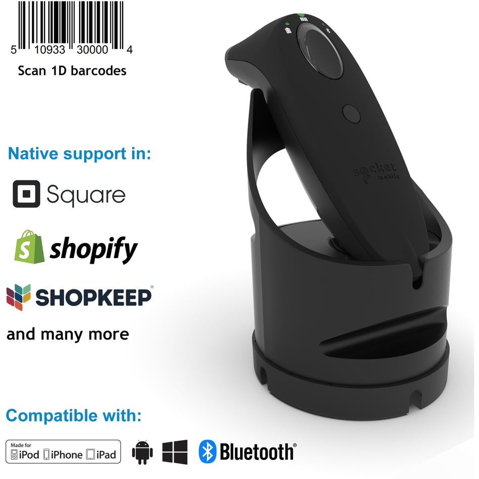 Socket Mobile SocketScan&reg; S730, Laser Barcode Scanner, Black & Black Charging Dock - CX3808-2568