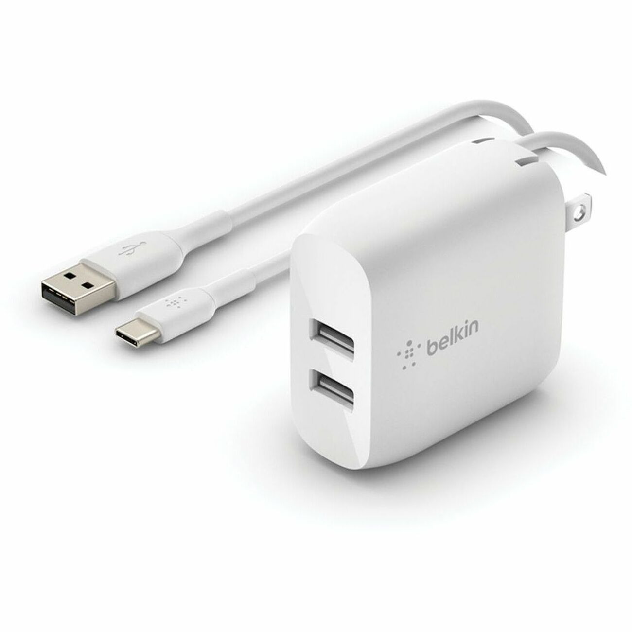 Belkin BoostCharge Dual USB-A Wall Charger 24W (USB-A to USB-C cable included) - Power Adapter - WCE001DQ1MWH
