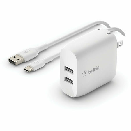 Belkin BoostCharge Dual USB-A Wall Charger 24W (USB-A to USB-C cable included) - Power Adapter - WCE001DQ1MWH