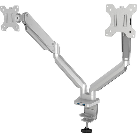 Fellowes Platinum Series High Quality Dual Monitor Arm for 32-Inch Monitors, Full Motion, 360&deg; Rotation, VESA Mount with Grommet or Clamp, USB Ports, Ergonomic, Silver - 8056501