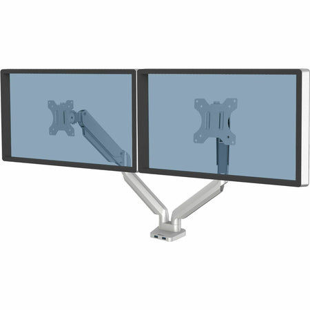 Fellowes Platinum Series High Quality Dual Monitor Arm for 40-Inch Monitors, Full Motion, 360&deg; Rotation, VESA Mount with Grommet or Clamp, USB Ports, Ergonomic, Silver - 8056501