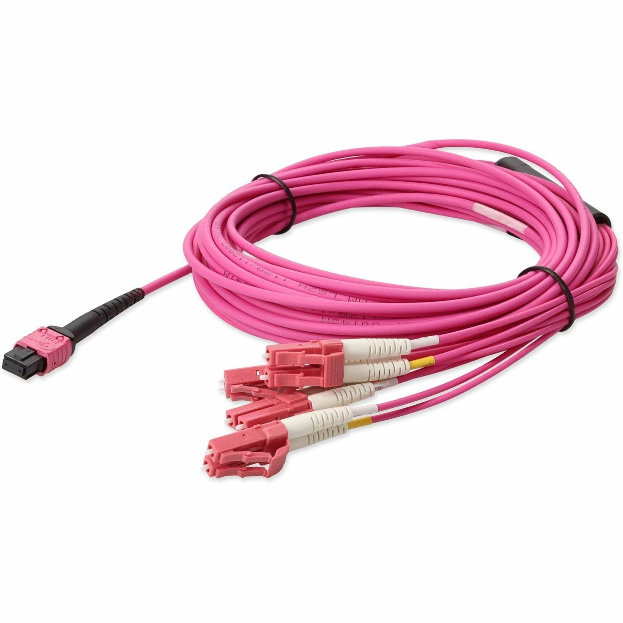 AddOn 7m MPO (Female) to 8xLC (Male) 8-Strand Magenta OM4 LSZH Fiber Fanout Cable - ADD-MPO-4LC7M5OM4LZ-MA