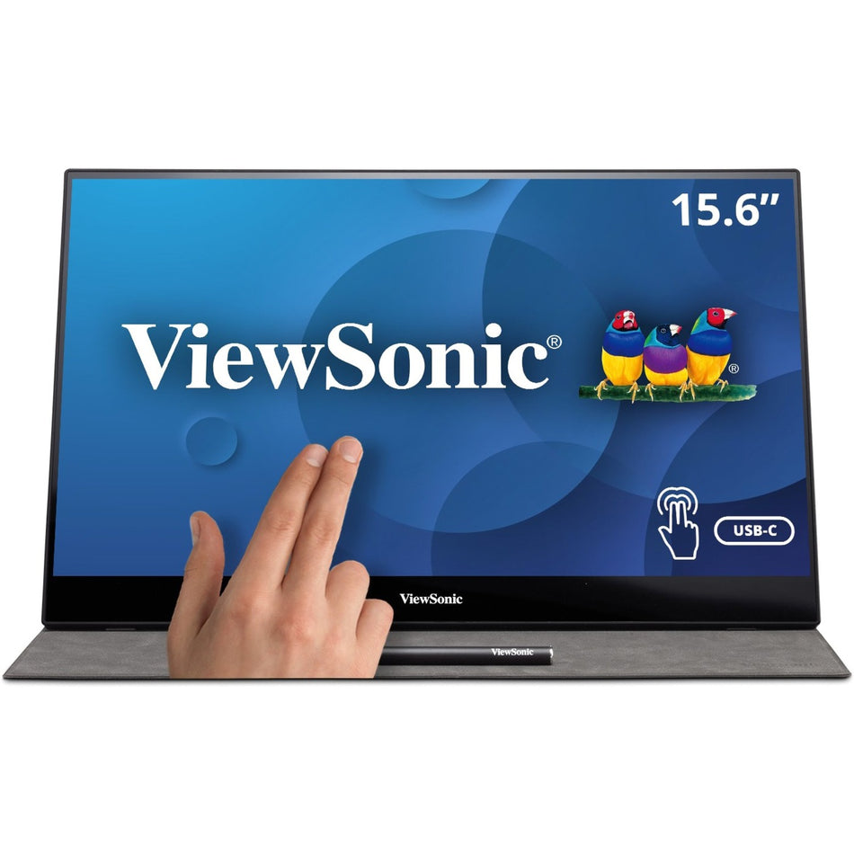 ViewSonic TD1655 15.6 Inch 1080p Portable Monitor with IPS Touchscreen, 2 Way Powered 60W USB C, Eye Care, Dual Speakers, Built in Stand with Smart Cover - TD1655