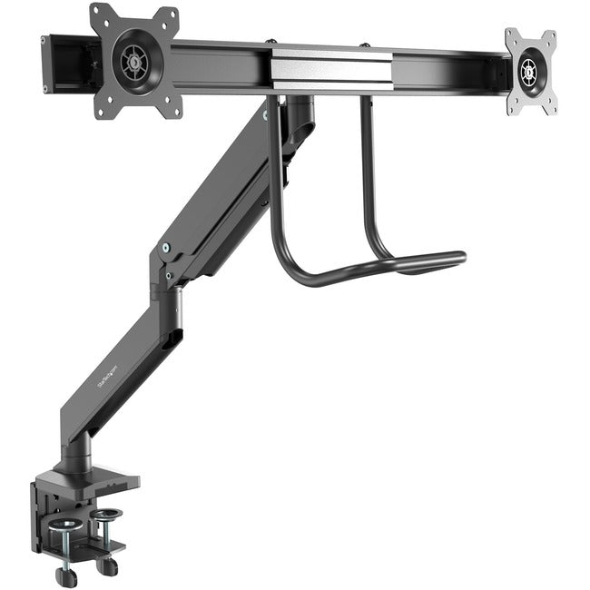 StarTech.com Desk Mount Dual Monitor Arm, Ergonomic VESA Mount 32" (17.6lb/8kg) Displays, Crossbar Handle for Full Motion, C-Clamp/Grommet - ARMSLMBARDUO