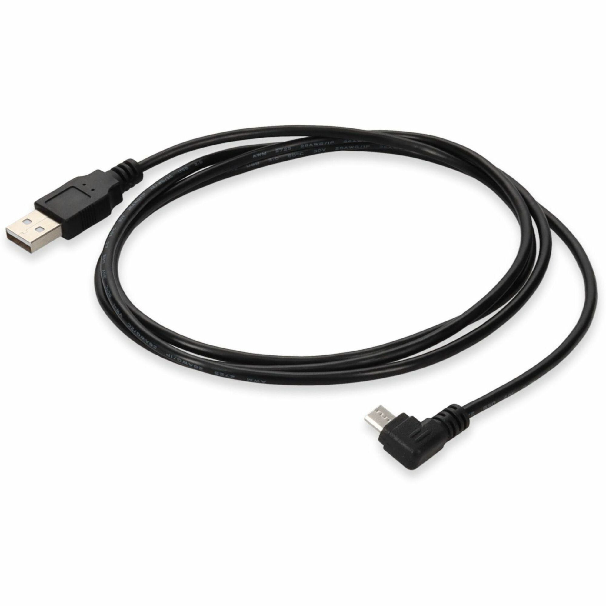 AddOn 6ft USB A 2.0 Male to Micro-USB B 2.0 Right-Angle Male Black Cable - USB2MICROUSBRT6