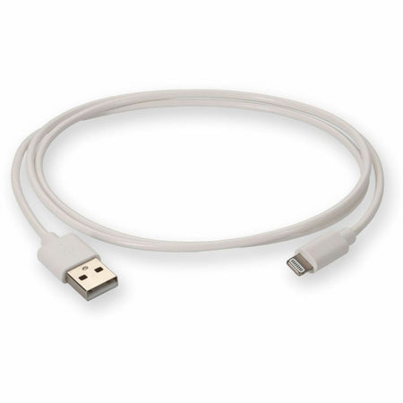 AddOn Apple Computer&reg; MD818AM/A Compatible 1.0m (3.3ft) USB A 2.0 Male to Lightning Male White Cable - USB2LGT1MW