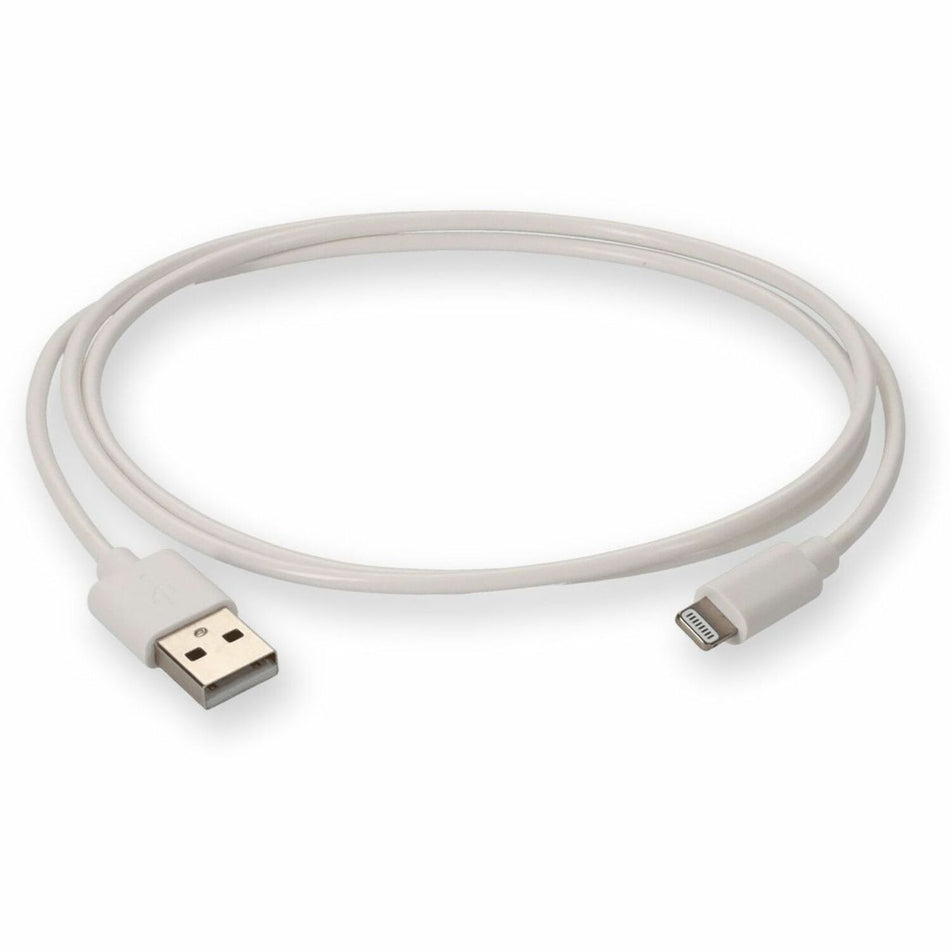 AddOn Apple Computer&reg; MD818AM/A Compatible 1.0m (3.3ft) USB A 2.0 Male to Lightning Male White Cable - USB2LGT1MW